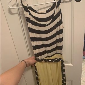 Yellow white and navy striped dress